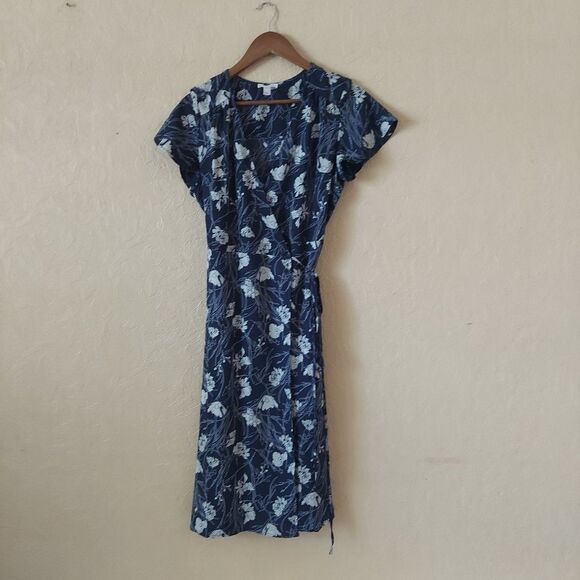 Leith Blue Floral Wrap Dress Flutter Sleeve Midi Sz Small - Picture 1 of 10